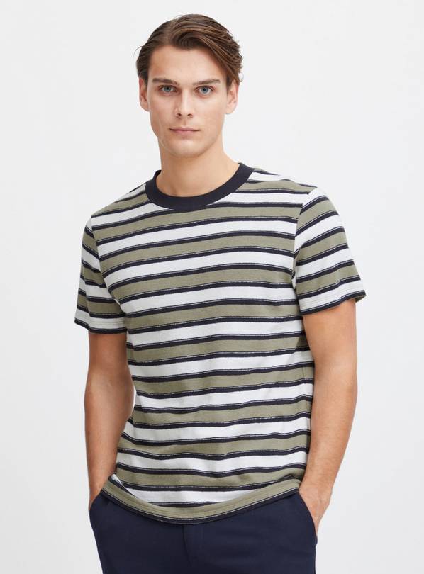 CASUAL FRIDAY Pale Green Texture Striped T Shirt XXL
